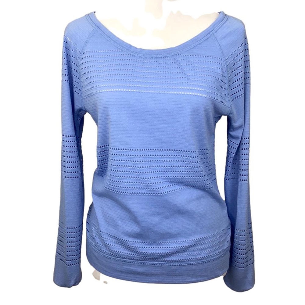 Athleta Blue Long Sleeve Tee with Micro Cut Outs